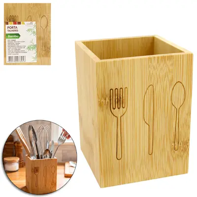 PORTA TALHER / ESCORREDOR DE TALHER DE BAMBU QUADRADO 12X9CM
