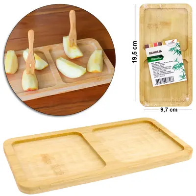 BANDEJA PETISQUEIRA DE BAMBU RETANGULAR COM 2 DIVISORIAS 19,5X9,7CM