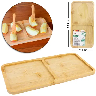 BANDEJA PETISQUEIRA DE BAMBU RETANGULAR COM 2 DIVISORIAS 23,5X11,5CM