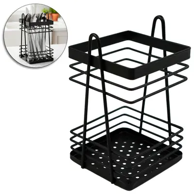 PORTA TALHER / ESCORREDOR DE TALHER ARAMADO QUADRADO BLACK 16,5X10CM