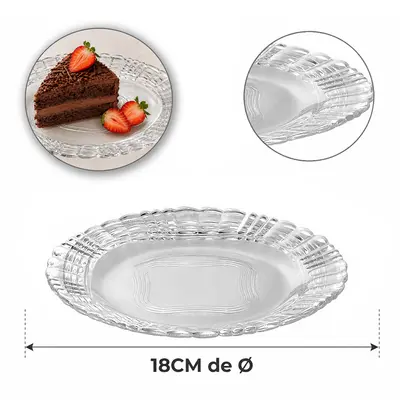 PRATO DE VIDRO PARA SOBREMESA CRYSTAL 18CM DE Ø