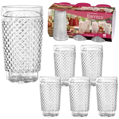 JOGO DE COPO DE VIDRO BARROCO COM 6 PECAS 250ML
