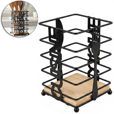PORTA TALHER / ESCORREDOR DE TALHER ARAMADO / MADEIRA MDF QUADRADO CUSINE FACA / GARFO BLACK FACILE 16X11CM