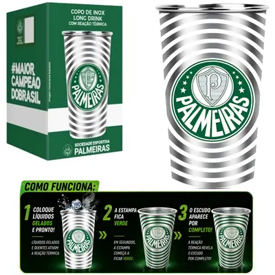 COPO PALMEIRAS DE INOX LONG DRINK COM REACAO TERMICA 450ML