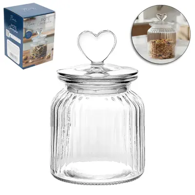 POTE DE VIDRO REDONDO COM TAMPA HERMETICA CORACAO DE VIDRO FLUX 600ML