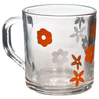 CANECA XICARA DE VIDRO FLORES 215ML