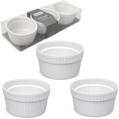 TIGELA RAMEQUIM DE PORCELANA REDONDA BRANCA COM 3 PECAS 180ML
