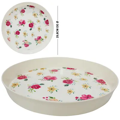 BANDEJA DE PLASTICO REDONDA FLORAL 4X29,8CM DE Ø