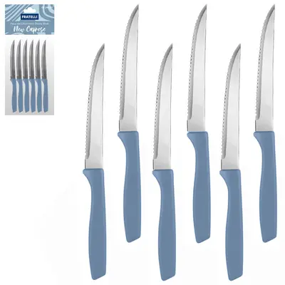 FACA DE CHURRASCO DE INOX 4,5'' CABO PLASTICO DUSTY BLUE NEW CAPRESE 6 PECAS