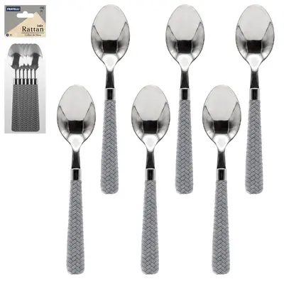 COLHER DE MESA DE INOX CABO PLASTICO RATTAN CINZA 6 PECAS 18,5X3,8CM