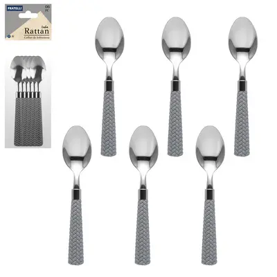 COLHER DE SOBREMESA DE INOX CABO PLASTICO RATTAN CINZA 6 PECAS 15CM