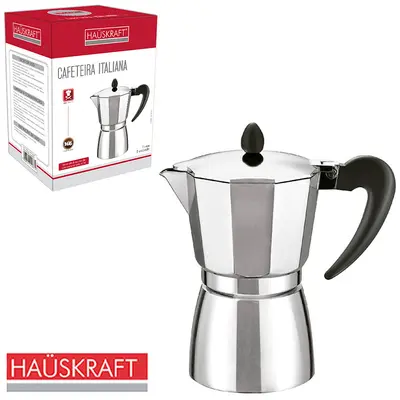 CAFETEIRA ITALIANA DE ALUMINIO 625ML PARA 9 XICARAS HAUSKRAFT NA CAIXA