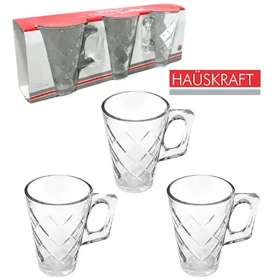 JOGO DE CANECA XICARA DE VIDRO PARA CAFE / CAPPUCCINO DIAMOND HAUSKRAFT COM 3 PECAS 230ML
