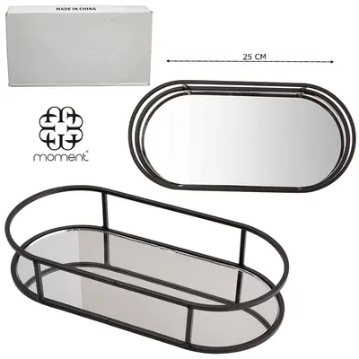 BANDEJA ARAMADO COM ESPELHO OVAL DECORATIVA BLACK 25X12X4CM