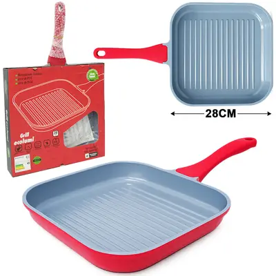 FRIGIDEIRA GRILL QUADRADA REVESTIDA CERAMICA ANTIADERENTE PFOA E PTFE EXCILON ECOLUMI 28CM 2,4L