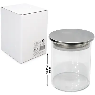 POTE DE VIDRO BOROSSILICATO REDONDO COM TAMPA HERMETICA DE INOX 600ML