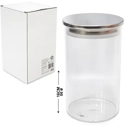 POTE DE VIDRO BOROSSILICATO REDONDO COM TAMPA HERMETICA DE INOX 800ML