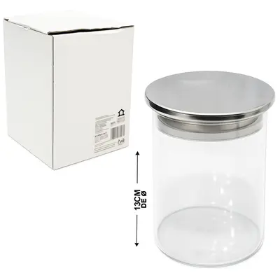 POTE DE VIDRO BOROSSILICATO REDONDO COM TAMPA HERMETICA DE INOX 700ML