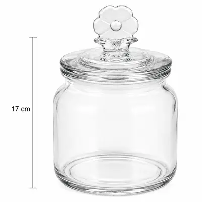 POTE DE VIDRO REDONDO COM TAMPA HERMETICA FLOR DE VIDRO 650ML