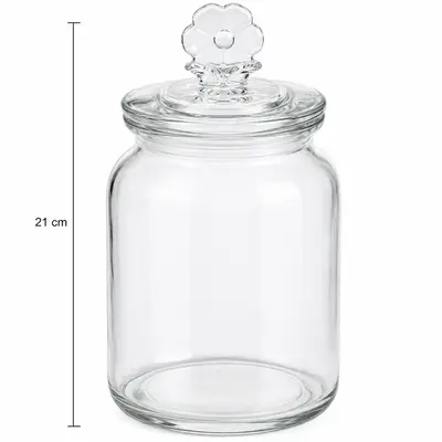 POTE DE VIDRO REDONDO COM TAMPA HERMETICA FLOR DE VIDRO 1000ML