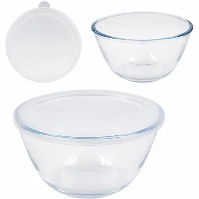 TIGELA DE VIDRO REDONDA BOWL COM TAMPA DE PLASTICO NEX COOK 1,05LTS 9,5X17,3CM DE Ø