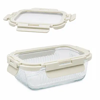 POTE DE VIDRO BOROSSILICATO RETANGULAR COM TAMPA HERMETICA E TRAVA NEX COOK 370ML