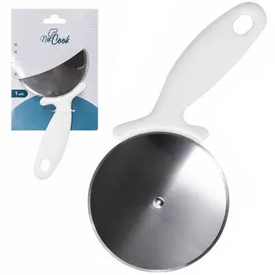 CARRETILHA CORTADOR DE PIZZA DE INOX CABO PLASTICO BRANCO NEX COOK 21X10CM