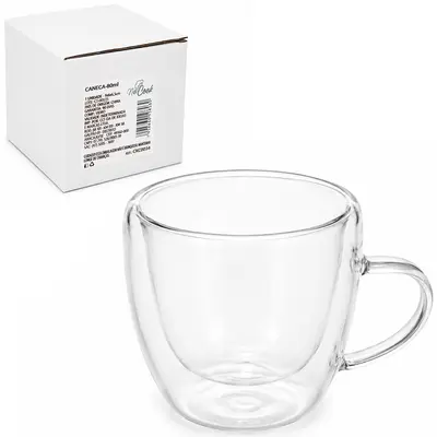 CANECA XICARA DE VIDRO BOROSSILICATO PAREDE DUPLA BISTRO PARA CAFE / CAPPUCCINO NEX COOK 90ML