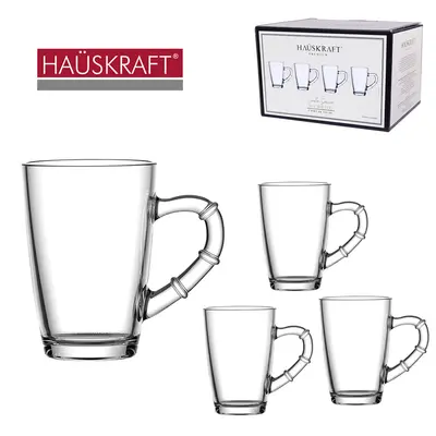 JOGO DE CANECA XICARA DE VIDRO PARA CAFE / CAPPUCCINO LINHA SERVIR BAMBOO HAUSKRAFT PREMIUM 4 PECAS 210ML
