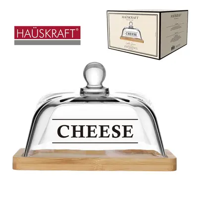 QUEIJEIRA DE BAMBU QUADRADA COM TAMPA DE VIDRO CRISTAL CHEESE LINHA SERVIR MIAMI HAUSKRAFT PREMIUM 18,5X12CM