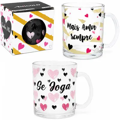 CANECA XICARA DE VIDRO SONHE ALTO/SE JOGA 335ML
