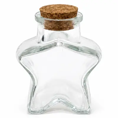 MINI POTE DE VIDRO ESTRELA COM TAMPA CORTICA 65ML