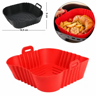 FORMA DE SILICONE QUADRADA COM ALCA PARA AIR FRYER / FRITADEIRA ELETRICA 14,5X5CM