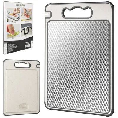 TABUA DE CORTE DUPLA FACE DE PLASTICO / INOX 3 EM 1 36X25CM