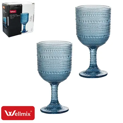 JOGO DE TACA DE VIDRO PARA LICOR / SHOT PALLA COLLECTION AZUL ESCURO COM 2 PECAS 75ML