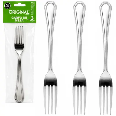 GARFO DE MESA CONTINENTAL DE INOX COM 3 PECAS 20,5CM