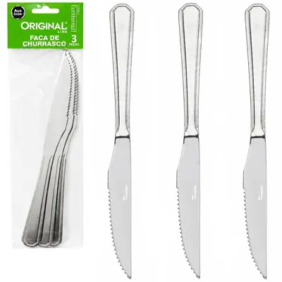 FACA DE CHURRASCO CONTINENTAL DE INOX COM 3 PECAS 22CM