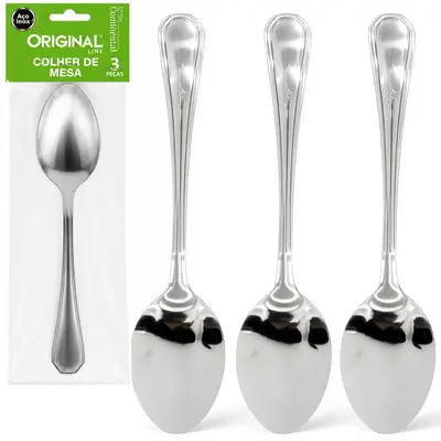 COLHER DE MESA CONTINENTAL DE INOX COM 3 PECAS 20CM