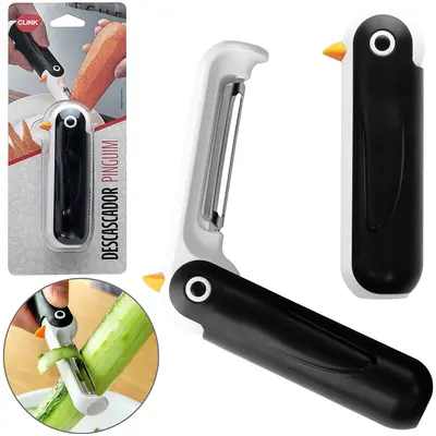 CORTADOR DESCASCADOR DE LEGUMES / FRUTAS DE INOX / PLASTICO PINGUIM 19X3,5CM NA CARTELA