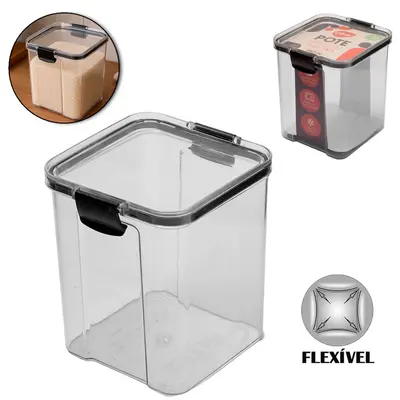 POTE DE PLASTICO PET FLEXIVEL QUADRADO EMPILHAVEL COM TAMPA HERMETICA + TRAVA 950ML