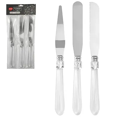 ESPATULA DE BOLO DE INOX CABO ACRILICO 3 PECAS