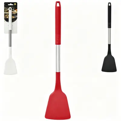 ESPATULA DE SILICONE BRANCO / PRETO / VERMELHO CABO DE INOX PREMIUM TOP CASA 33,5X7,5CM