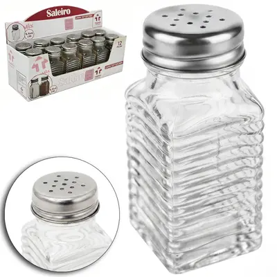 SALEIRO / PIMENTEIRO DE MESA DE VIDRO QUADRADO COM TAMPA DE INOX TOP KITCHEN 50ML DP PLAY
