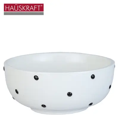 TIGELA CUMBUCA DE PORCELANA BOWL BOLINHAS PRETO HAUSKRAFT 320ML
