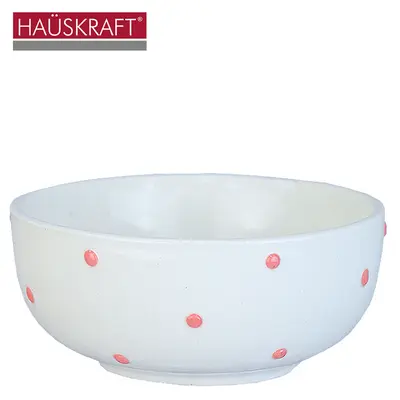 TIGELA CUMBUCA DE PORCELANA BOWL BOLINHAS ROSA HAUSKRAFT 320ML