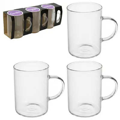 JOGO DE CANECA XICARA DE VIDRO BOROSSILICATO PARA CAFE / CAPPUCCINO COM 3 PECAS 200ML
