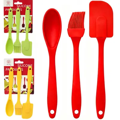 KIT CONFEITEIRO COM COLHER + ESPATULA DE PAO DURO E PINCEL CULINARIO DE SILICONE TD