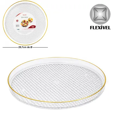 BANDEJA DE PLASTICO PET FLEXIVEL REDONDA COM BORDA DOURADA FACILE 2,5X29,7CM DE Ø