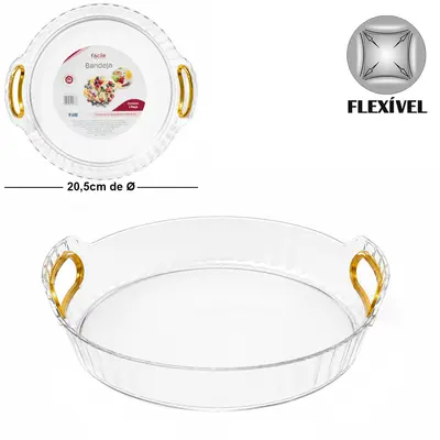 BANDEJA DE PLASTICO PET FLEXIVEL REDONDA COM ALCA FACILE P 5,3X21,3X20,5CM DE Ø