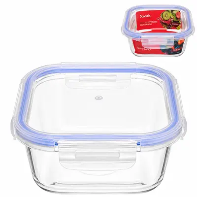 POTE DE VIDRO BOROSSILICATO QUADRADO COM TAMPA HERMETICA E TRAVA 550ML